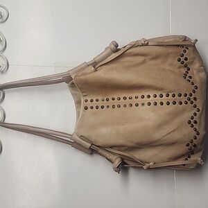 We The Free Free People Studded Beige Savoy Large Soft Leather Amazing Tote Bag